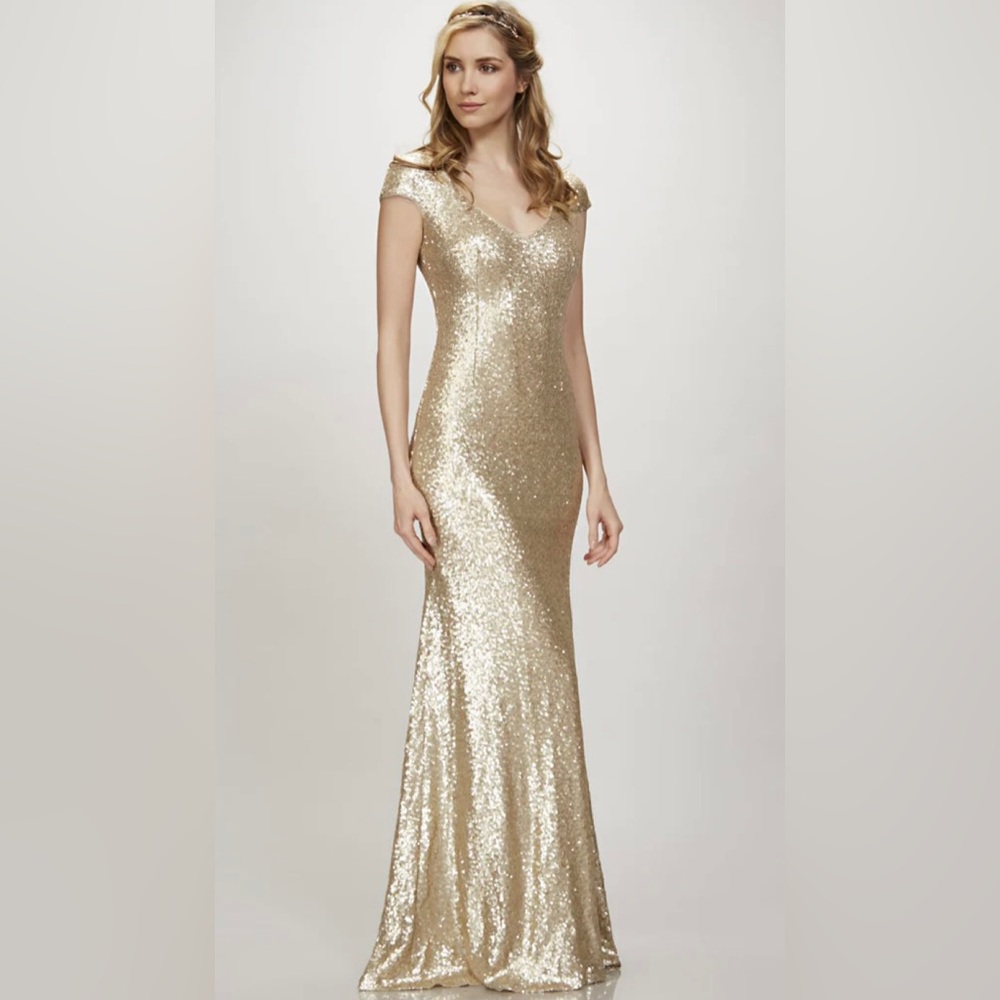 Theia Kaylee Rose Gold Sequin Cap Sleeve Dress Size 20